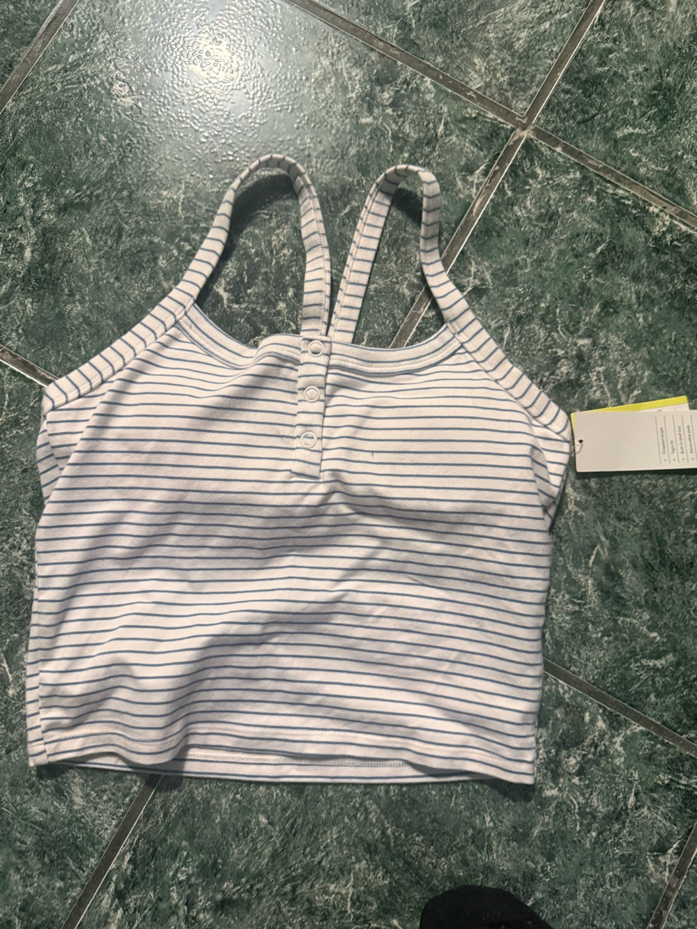 Striped Ribbed Crop Tank Top - White with Navy Stripes NWT Small